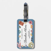 Blauw en Roze Kleurrijke Speelse Reizen Bagagelabel (Achterkant verticaal)