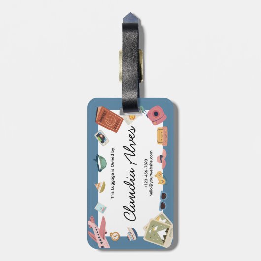 Blauw en Roze Kleurrijke Speelse Reizen Bagagelabel (Achterkant verticaal)