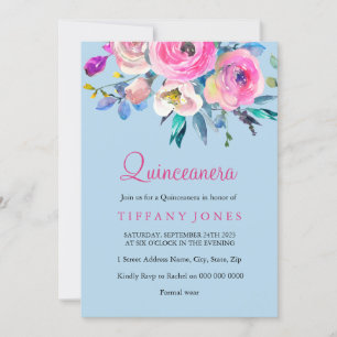 Blauw en roze kleurrijke ventilator Quinceanera ui Kaart