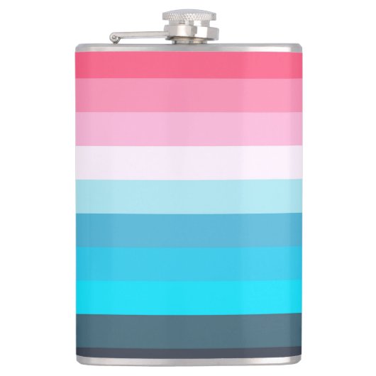 Blauw en Roze Kleurtinten Strepen Heupfles (Voorkant)