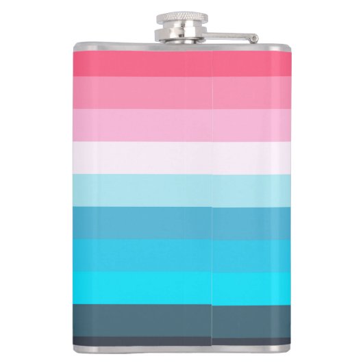 Blauw en Roze Kleurtinten Strepen Heupfles (Achterkant)