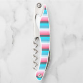 Blauw en Roze Kleurtinten Strepen Kurkentrekker (Voorkant)