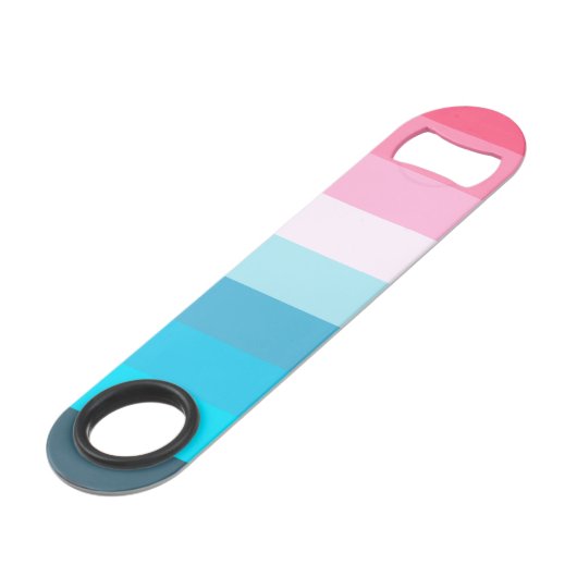 Blauw en Roze Kleurtinten Strepen Speed Flessenopener (Voorkant Gekanteld)