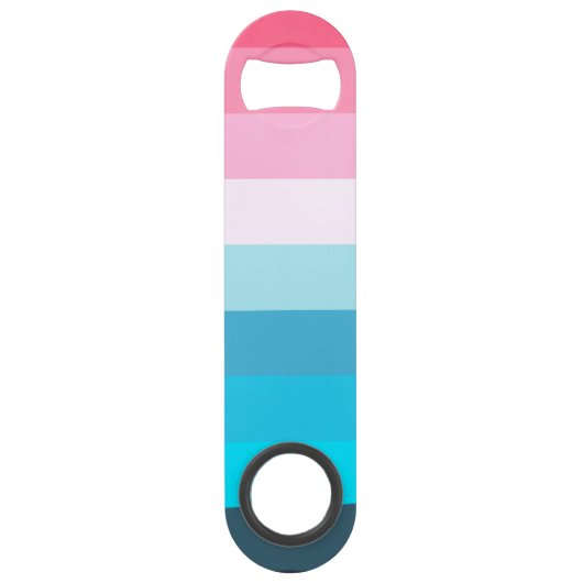 Blauw en Roze Kleurtinten Strepen Speed Flessenopener (Voorkant)