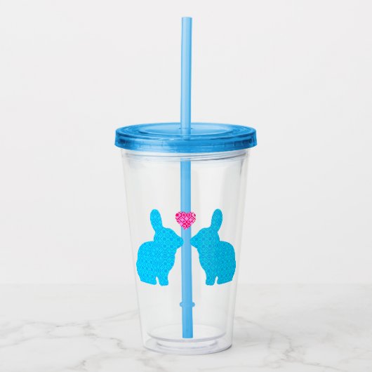 Blauw en Roze Konijntje in Liefde Illustratie Acryl Drinkbeker (Voorkant)