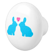 Blauw en roze konijntjes in liefde keramische knop (Rechts)