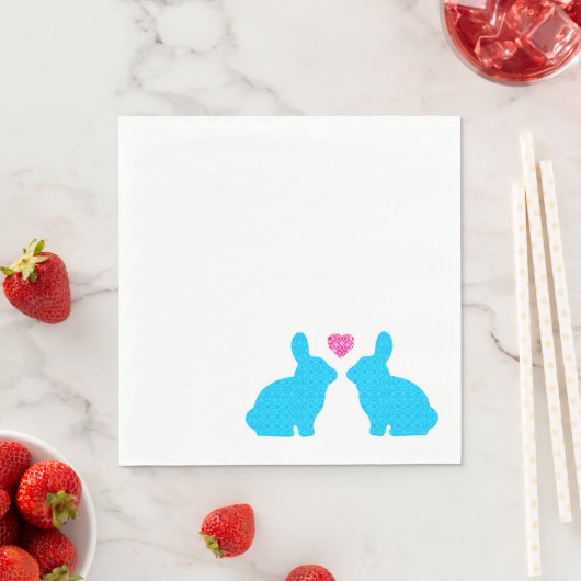 Blauw en roze konijntjes in liefde servet (Insitu)
