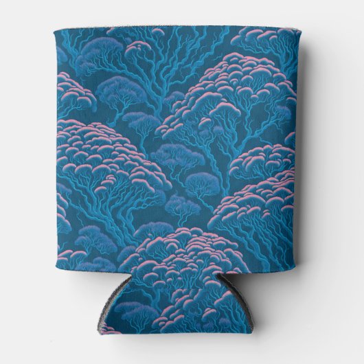 Blauw en roze koraalrif patroon blikjeskoeler (Voorkant)