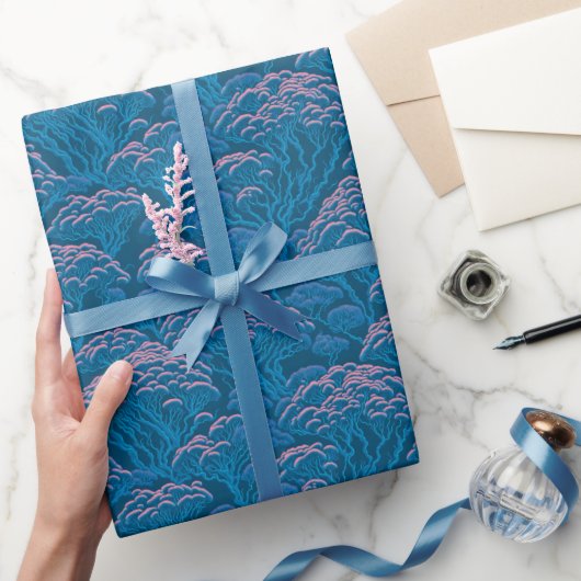 Blauw en roze koraalrif patroon cadeaupapier (Geschenken)