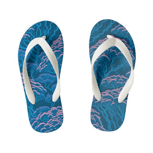 Blauw en roze koraalrif patroon kinder teenslippers (Voetbed)