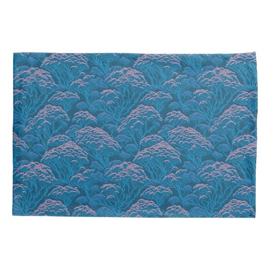 Blauw en roze koraalrif patroon kussensloop (Achterkant)