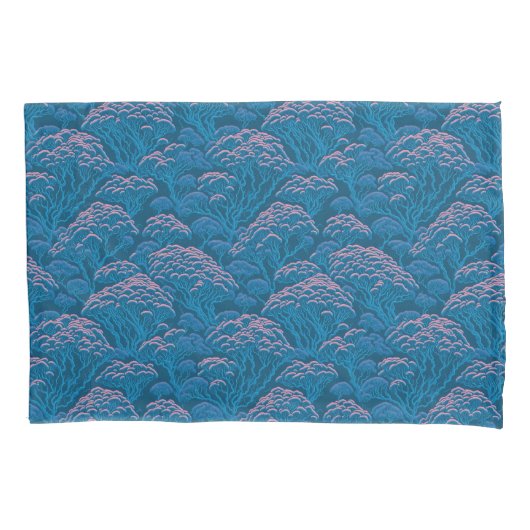 Blauw en roze koraalrif patroon kussensloop (Voorkant)