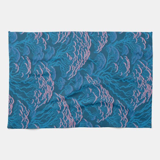 Blauw en roze koraalrif patroon theedoek (Horizontaal)