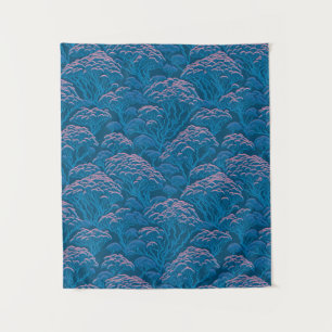 Blauw en roze koraalrif patroon wandkleed