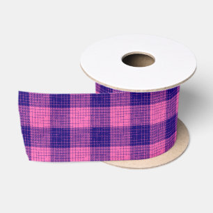 Blauw en roze kruisraster geruit ontwerp satijnen lint