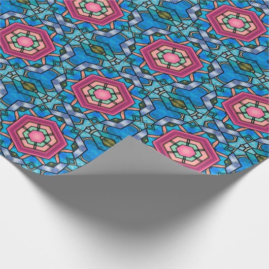 Blauw en roze kunstdeco-gekleurde  stijl van glas cadeaupapier (Hoek)
