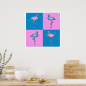 Blauw- en roze lamingos poster (Keuken)