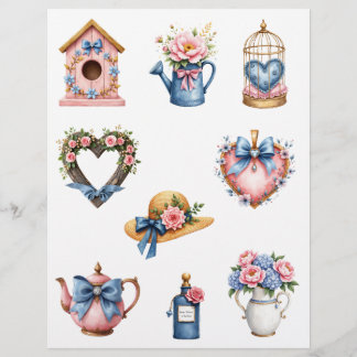 Blauw en Roze Landelijke Cottage Scrapbook Papier 