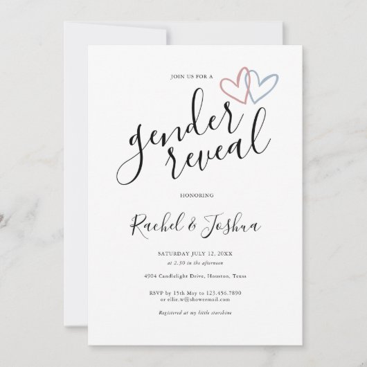 Blauw en Roze Liefdesharten Geslacht Reveal Feestj Kaart (Voorkant)