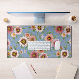 Blauw en Roze Madelief Bloemmotief Botanische Prin Bureaumat