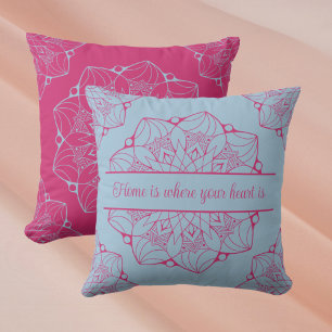 Blauw en roze Mandala Aangepast Sierkussen
