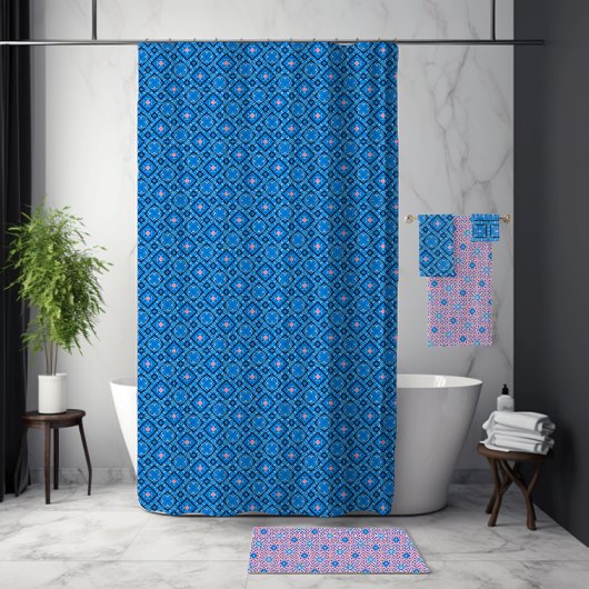 Blauw en Roze Maximalist Badkamer Handdoek Set