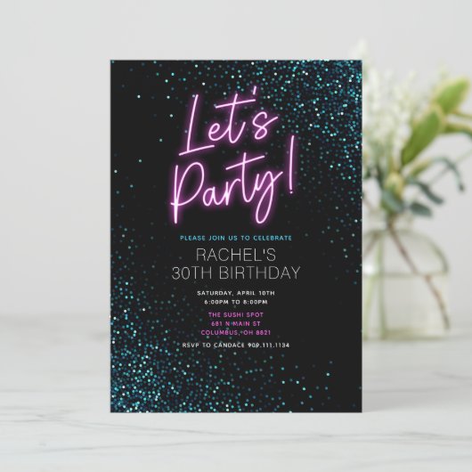 Blauw en Roze Moderne Verjaardag Uitnodiging (Staand voorkant)