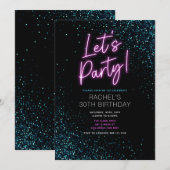 Blauw en Roze Moderne Verjaardag Uitnodiging (Voorkant / Achterkant)