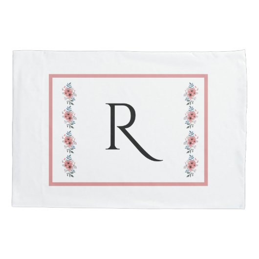 Blauw en Roze Monogramed Kussensloop Reeks (Achterkant-Links)