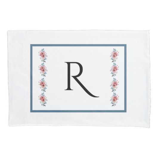 Blauw en Roze Monogramed Kussensloop Reeks (Voorkant-Links)