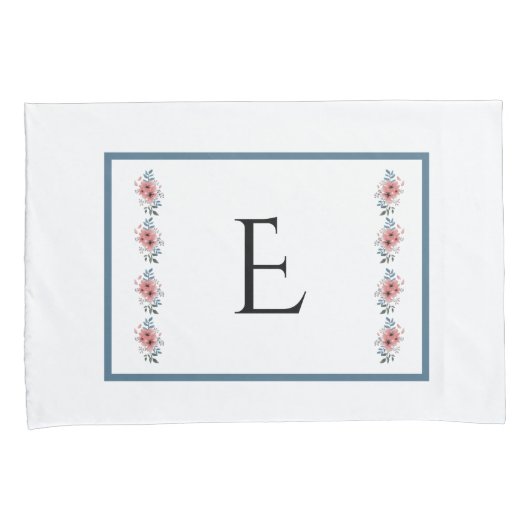 Blauw en Roze Monogramed Kussensloop Reeks (Voorkant-Rechts)