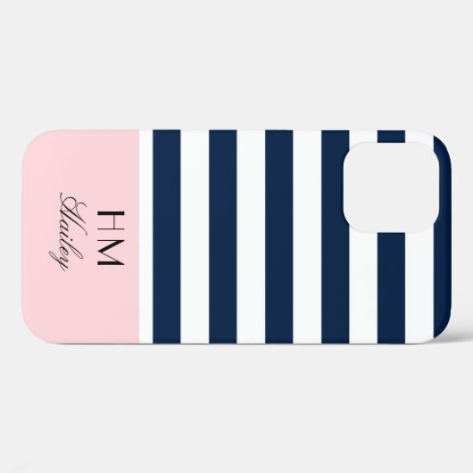 Blauw en roze Nautical Monogrammed iPhone case (Achterkant (horizontaal))