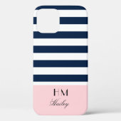 Blauw en roze Nautical Monogrammed iPhone case (Achterkant)