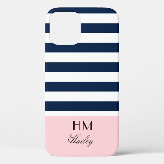 Blauw en roze Nautical Monogrammed iPhone case (Achterkant)