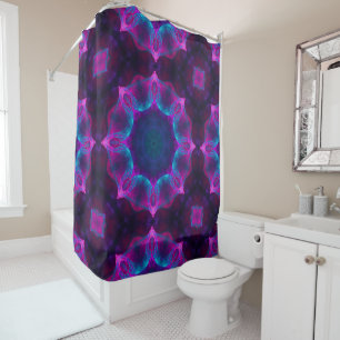 Blauw- en roze neon Dark Kaleidoscope gradiënt Douchegordijn
