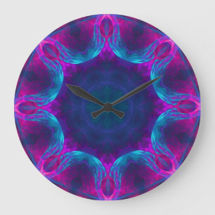 Blauw- en roze neon Dark Kaleidoscope gradiënt Grote Klok