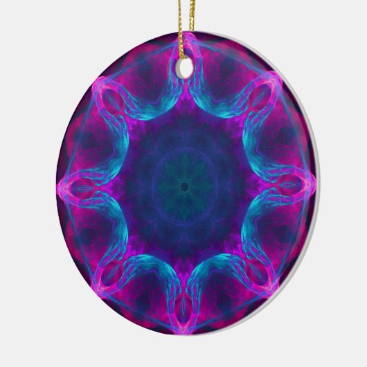 Blauw- en roze neon Dark Kaleidoscope gradiënt Keramisch Ornament (Links)