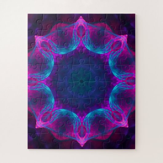 Blauw- en roze neon Dark Kaleidoscope gradiënt Legpuzzel (Verticaal)