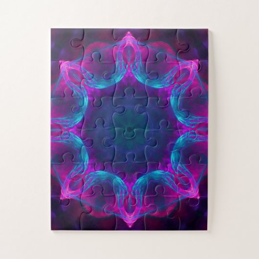 Blauw- en roze neon Dark Kaleidoscope gradiënt Legpuzzel (Verticaal)