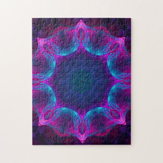 Blauw- en roze neon Dark Kaleidoscope gradiënt Legpuzzel (Verticaal)