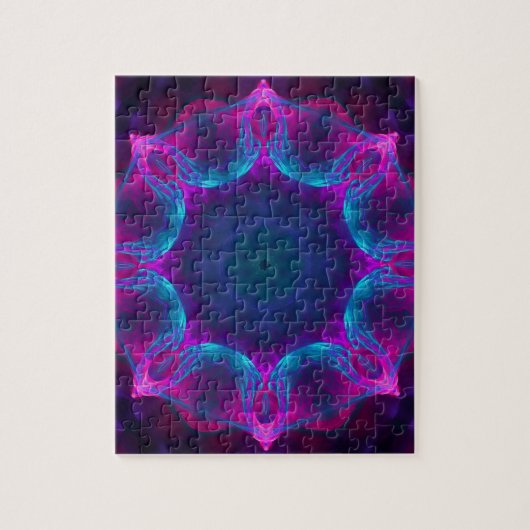 Blauw- en roze neon Dark Kaleidoscope gradiënt Legpuzzel (Verticaal)