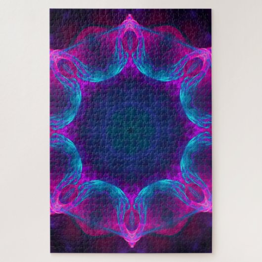 Blauw- en roze neon Dark Kaleidoscope gradiënt Legpuzzel (Verticaal)