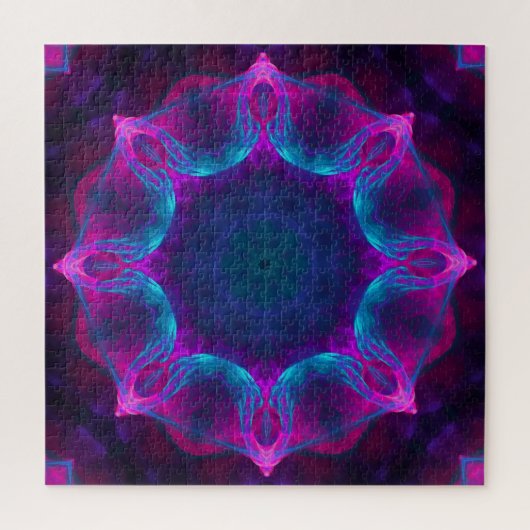 Blauw- en roze neon Dark Kaleidoscope gradiënt Legpuzzel (Verticaal)