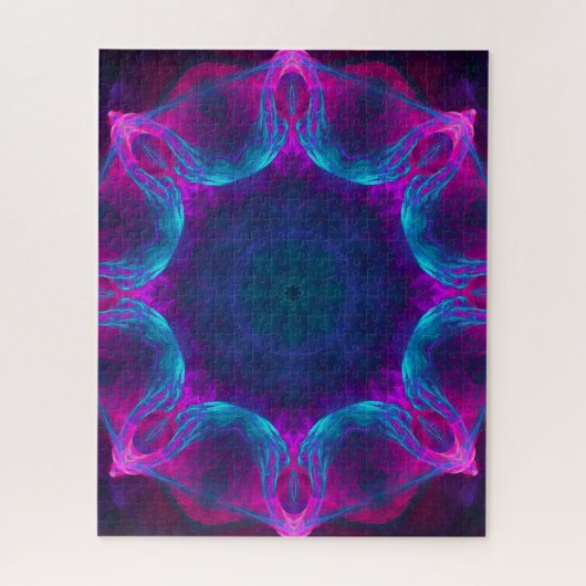 Blauw- en roze neon Dark Kaleidoscope gradiënt Legpuzzel (Verticaal)