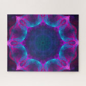 Blauw- en roze neon Dark Kaleidoscope gradiënt Legpuzzel (Horizontaal)
