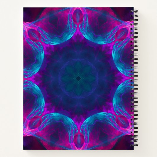 Blauw- en roze neon Dark Kaleidoscope gradiënt Notitieboek (Achterkant)