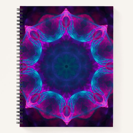 Blauw- en roze neon Dark Kaleidoscope gradiënt Notitieboek (Voorkant)