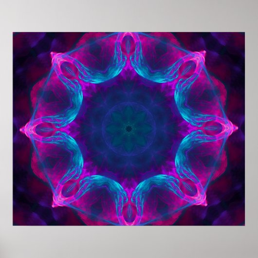 Blauw- en roze neon Dark Kaleidoscope gradiënt Poster (Voorkant)