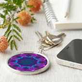 Blauw- en roze neon Dark Kaleidoscope gradiënt Sleutelhanger (Zijkant)