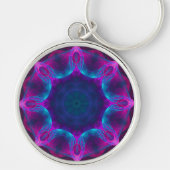 Blauw- en roze neon Dark Kaleidoscope gradiënt Sleutelhanger (Voorkant)